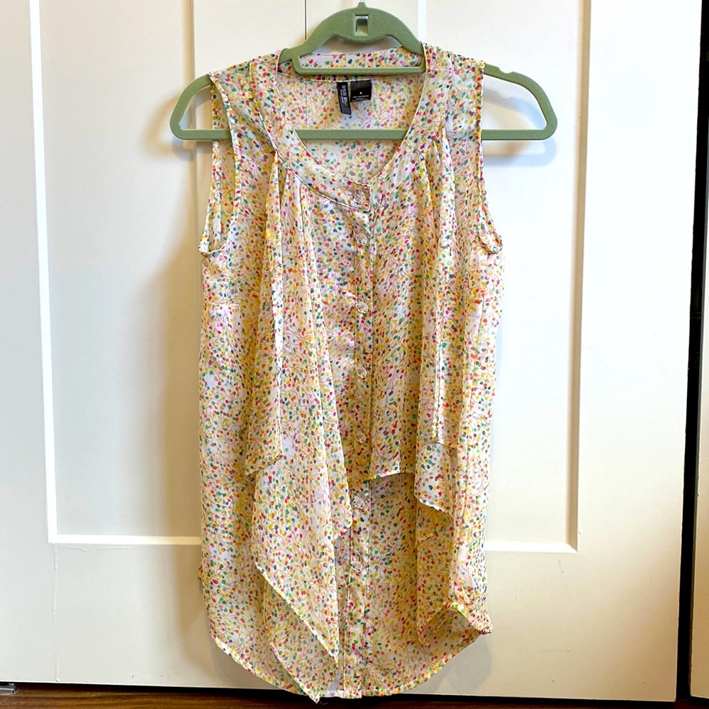 Bisou Bisou women blouse size small flowy colorful button down sleeveless